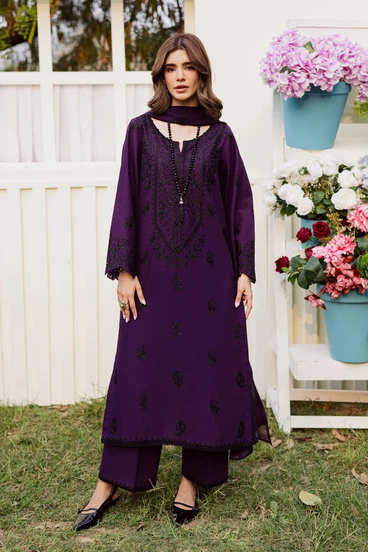 WINTER-3PC DHANAK EMBROIDERED SHIRT WITH CHIFFON EMBROIDERED DUPATTA AND EMB TROUSER -5170