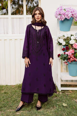 WINTER-3PC DHANAK EMBROIDERED SHIRT WITH CHIFFON EMBROIDERED DUPATTA AND EMB TROUSER -5170