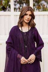 WINTER-3PC DHANAK EMBROIDERED SHIRT WITH CHIFFON EMBROIDERED DUPATTA AND EMB TROUSER -5170