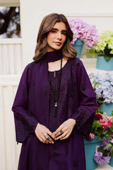 WINTER-3PC DHANAK EMBROIDERED SHIRT WITH CHIFFON EMBROIDERED DUPATTA AND EMB TROUSER -5170