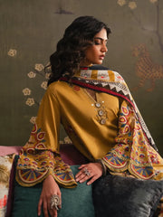 WINTER-3PC DHANAK EMBROIDERED SHIRT WITH COUTRAI PRINTED SHAWL TYE&DYE DUPATTA SHAWL AND TROUSER-5230