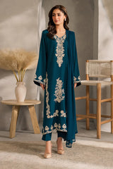 SUMMER-3PC LAWN EMBROIDERED SHIRT WITH BAMBER CHIFFON DUPATTA AND TROUSER-4567