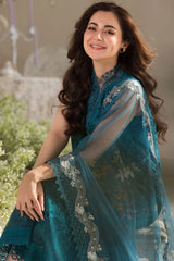 WINTER-3PC DHANAK CHIKAN EMBROIDERED SHIRT WITH COURTRAI PRINTED SHAWL AND TROUSER-4096