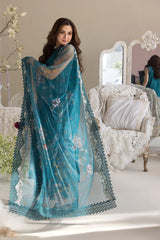 WINTER-3PC DHANAK CHIKAN EMBROIDERED SHIRT WITH COURTRAI PRINTED SHAWL AND TROUSER-4096