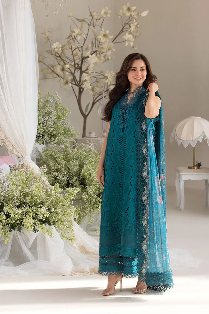 WINTER-3PC DHANAK CHIKAN EMBROIDERED SHIRT WITH COURTRAI PRINTED SHAWL AND TROUSER-4096