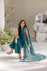 WINTER-3PC DHANAK CHIKAN EMBROIDERED SHIRT WITH COURTRAI PRINTED SHAWL AND TROUSER-4096