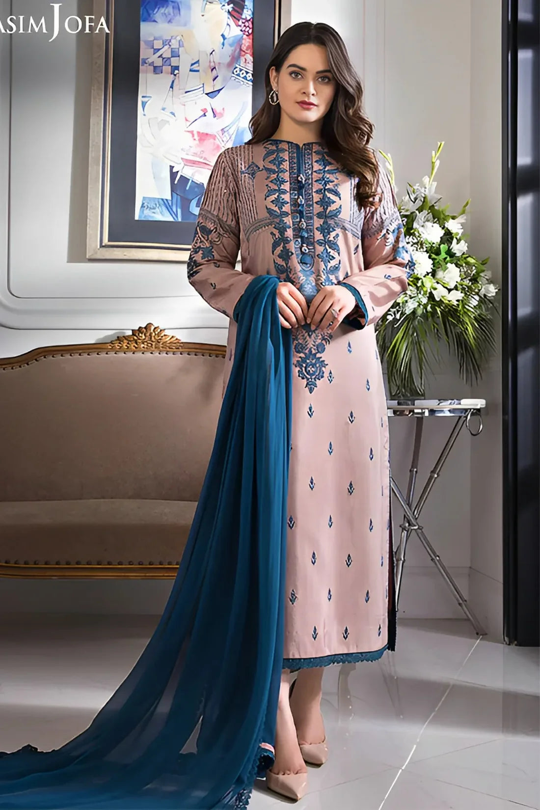 WINTER-3PC LAWN EMBROIDERED WITH BAMBER CHIFFON DUPATTA-3510