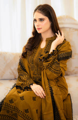 WINTER-3PC DHANAK EMBROIDERED SHIRT WITH DHANAK EMBROIDERED SHAWL & TROUSER-4183