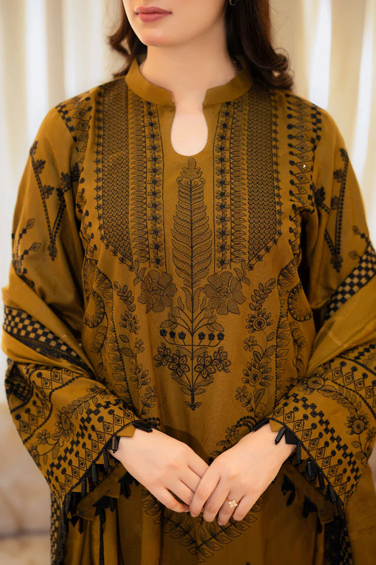 WINTER-3PC DHANAK EMBROIDERED SHIRT WITH DHANAK EMBROIDERED SHAWL & TROUSER-4183