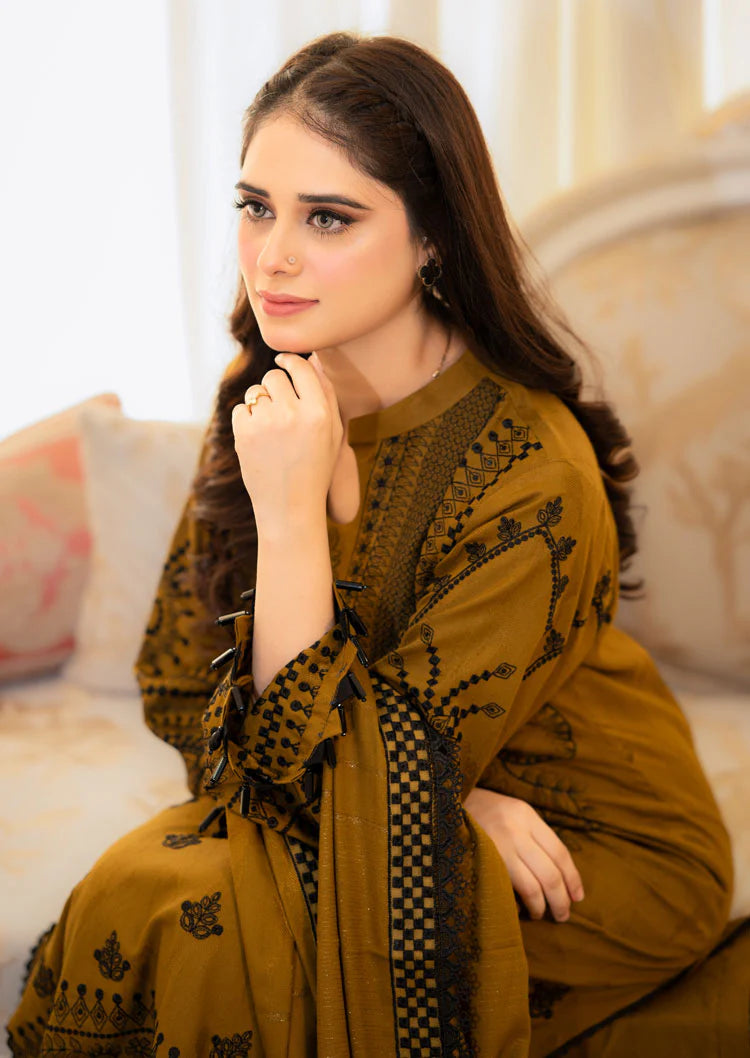 WINTER-3PC DHANAK EMBROIDERED SHIRT WITH DHANAK EMBROIDERED SHAWL & TROUSER-4183