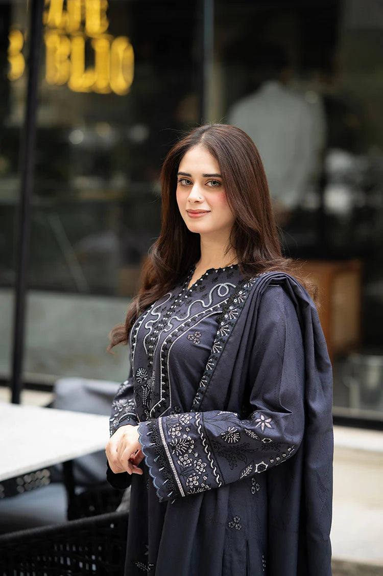 WINTER-3PC DHANAK EMBROIDERED SHIRT WITH DHANAK EMBROIDERED SHAWL & TROUSER-ADR-4224