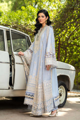 SUMMER-3PC LAWN EMBROIDERED SHIRT WITH ORGANZA EMBROIDERED DUPATTA AND TROUSER -4710
