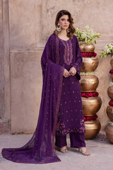 WINTER-3PIECE DHANAK SEQUIN EMBROIDERED SHIRT WITH DHANAK EMBROIDERED SHAWL AND TROUSER-5074
