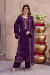 WINTER-3PIECE DHANAK SEQUIN EMBROIDERED SHIRT WITH DHANAK EMBROIDERED SHAWL AND TROUSER-5074