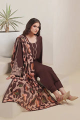 WINTER-3PC DHANAK EMBROIDERED SHIRT WITH COURTRAI PRINTED SHAWL AND TROUSER-4277