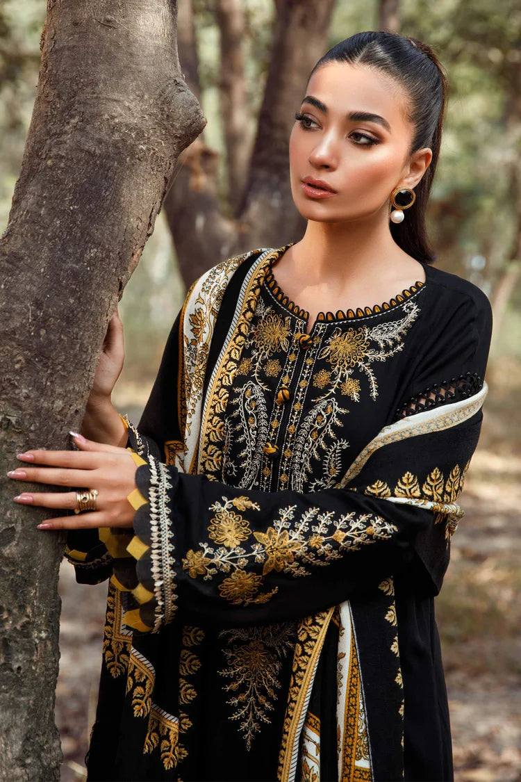 WINTER-3PC KHADDAR EMBROIDERED SHIRT WITH COURTRAI PRINTED SHAWL & TROUSER -4157