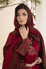 WINTER-3PC KARANDI EMBROIDRED SHIRT WITH WOOL PRINT SHAWL AND TROUSER-3268 B