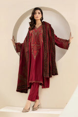 WINTER-3PC KARANDI EMBROIDRED SHIRT WITH WOOL PRINT SHAWL AND TROUSER-3268 B