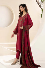 WINTER-3PC KARANDI EMBROIDRED SHIRT WITH WOOL PRINT SHAWL AND TROUSER-3268 B