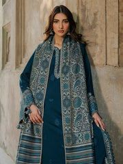 IZEL-3PC DHANAK EMBROIDERED SHIRT WITH COURTRAI PRINTED SHAWL & TROUSER-4369