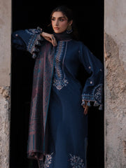 WINTER-3PC DHANAK EMBROIDERED SHIRT WITH COURTRAI PRINTED SHAWL & TROUSER-4350