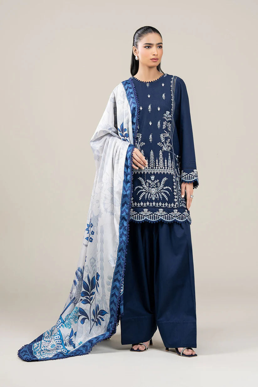 WINTER-3PC DHANAK EMBROIDERED SHIRT WITH COUTRAI WOOL PRINTED SHAWL AND TROUSER-4176