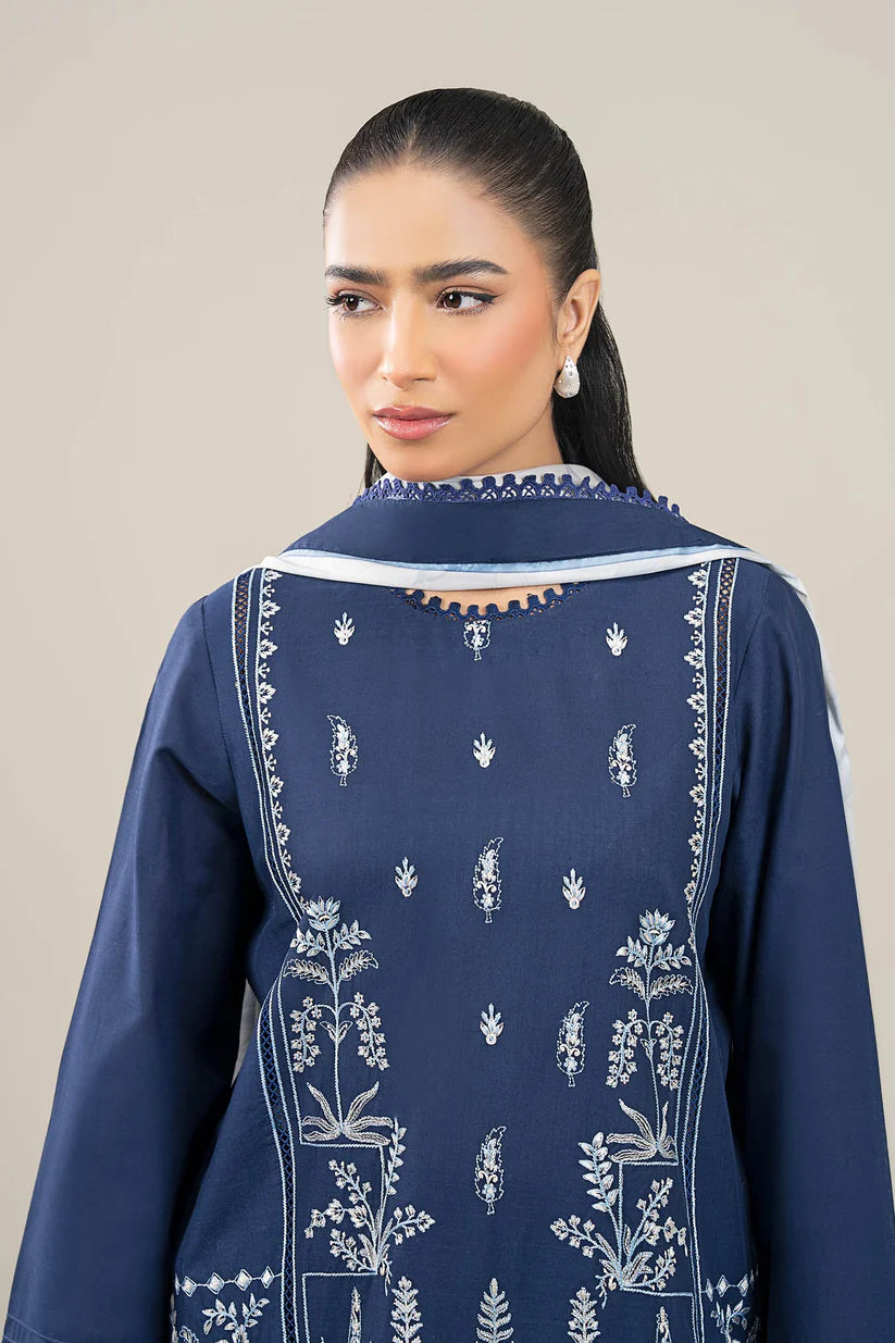 WINTER-3PC DHANAK EMBROIDERED SHIRT WITH COUTRAI WOOL PRINTED SHAWL AND TROUSER-4176