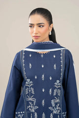 WINTER-3PC DHANAK EMBROIDERED SHIRT WITH COUTRAI WOOL PRINTED SHAWL AND TROUSER-4176