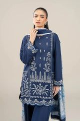 WINTER-3PC DHANAK EMBROIDERED SHIRT WITH COUTRAI WOOL PRINTED SHAWL AND TROUSER-4176