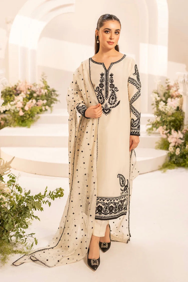 SUMMER-3PC LAWN EMBROIDERED SHIRT WITH KHADDI NET EMBROIDERED DUPATTA & TROUSER-4701