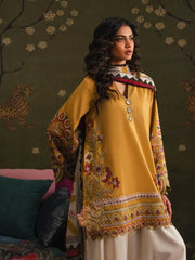 WINTER-3PC DHANAK EMBROIDERED SHIRT WITH COUTRAI PRINTED SHAWL TYE&DYE DUPATTA SHAWL AND TROUSER-5230