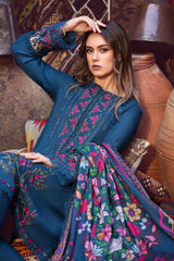 WINTER-3PC DHANAK EMBROIDERED SHIRT WITH COUTURE PRINT SHAWL AND TROUSER-4075