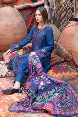 WINTER-3PC DHANAK EMBROIDERED SHIRT WITH COUTURE PRINT SHAWL AND TROUSER-4075
