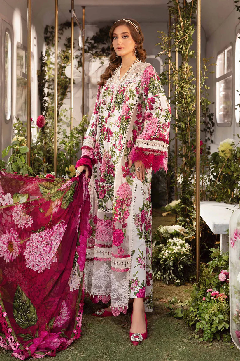 SUMMER-3PC LAWN PRINTED EMB SHIRT WITH CHIFFON PRINT DUPATTA AND PRINT TROUSER-2529