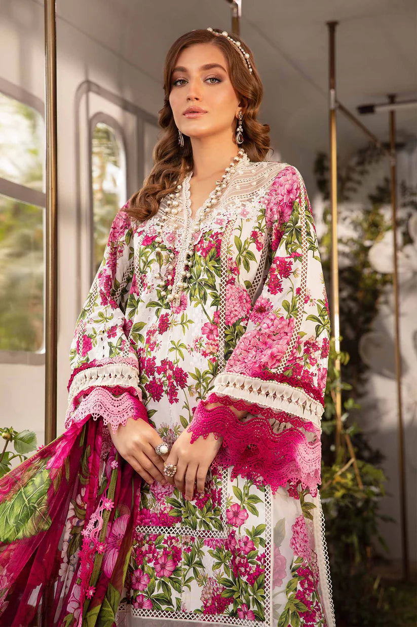 SUMMER-3PC LAWN PRINTED EMB SHIRT WITH CHIFFON PRINT DUPATTA AND PRINT TROUSER-2529