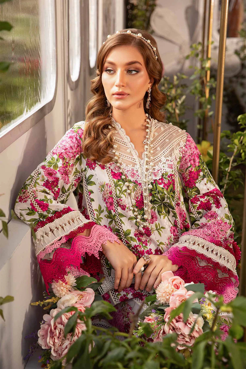SUMMER-3PC LAWN PRINTED EMB SHIRT WITH CHIFFON PRINT DUPATTA AND PRINT TROUSER-2529