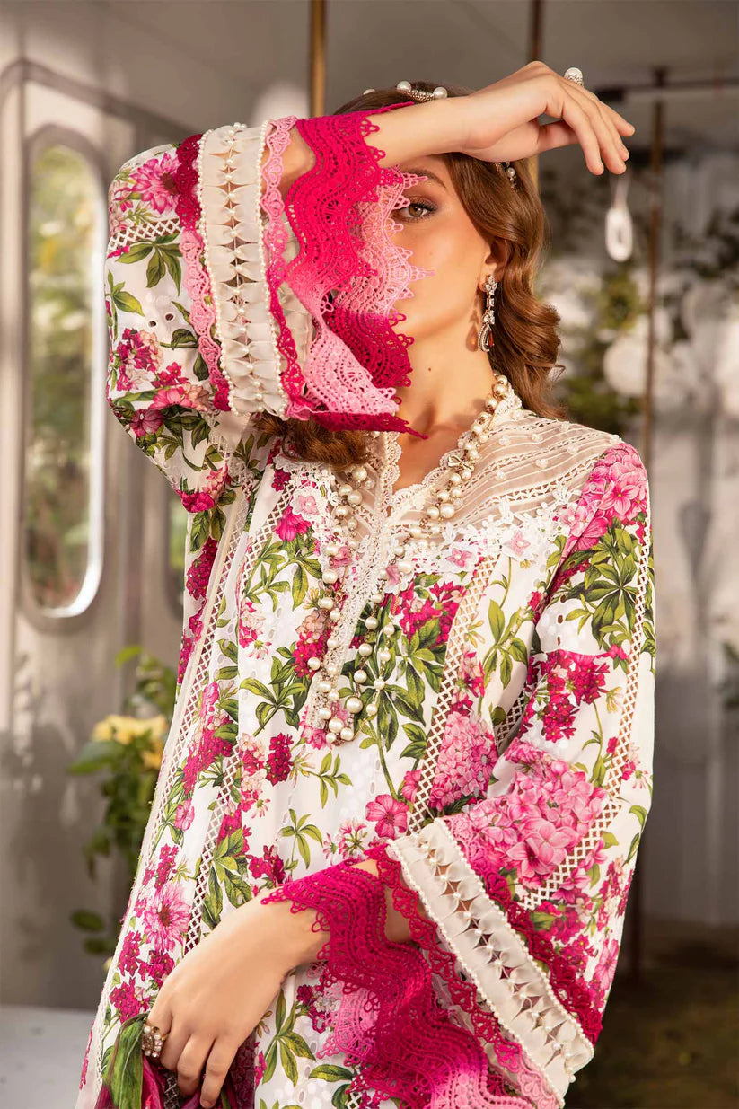 SUMMER-3PC LAWN PRINTED EMB SHIRT WITH CHIFFON PRINT DUPATTA AND PRINT TROUSER-2529