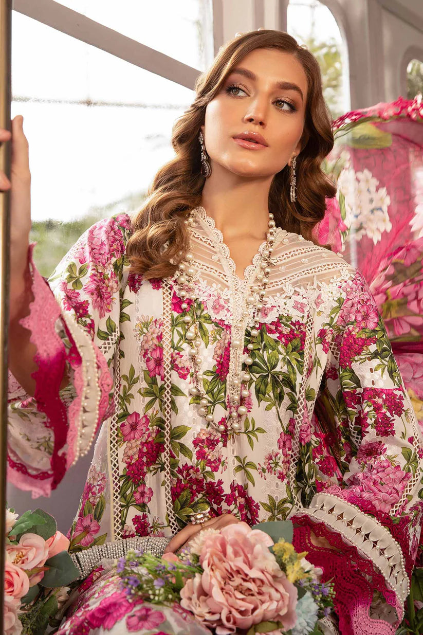 SUMMER-3PC LAWN PRINTED EMB SHIRT WITH CHIFFON PRINT DUPATTA AND PRINT TROUSER-2529