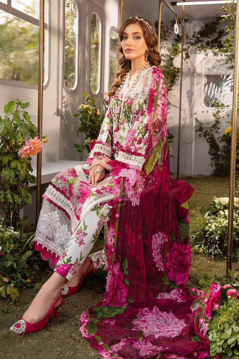 SUMMER-3PC LAWN PRINTED EMB SHIRT WITH CHIFFON PRINT DUPATTA AND PRINT TROUSER-2529