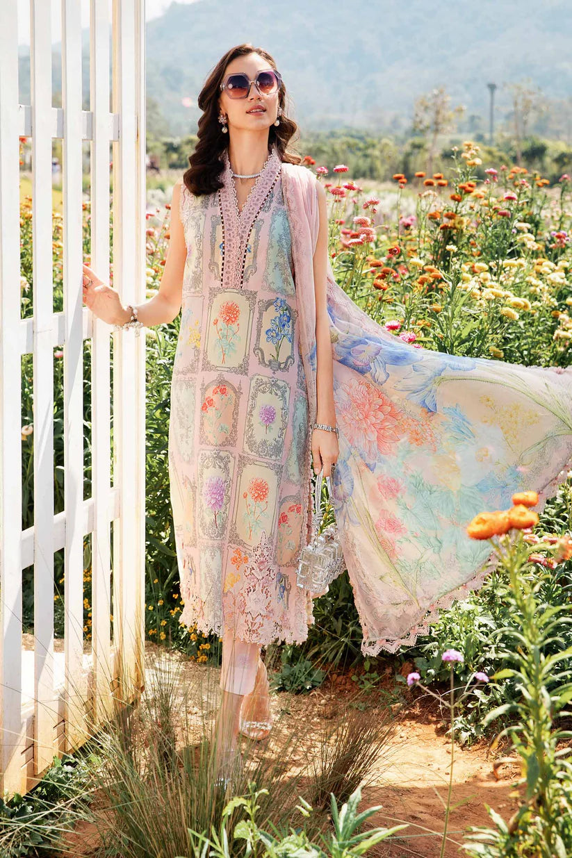 SUMMER-3PC LAWN EMBROIDERED PRINTED SHIRT WITH CHIFFON PRINT DUPATTA AND PRINT TROUSER-2522