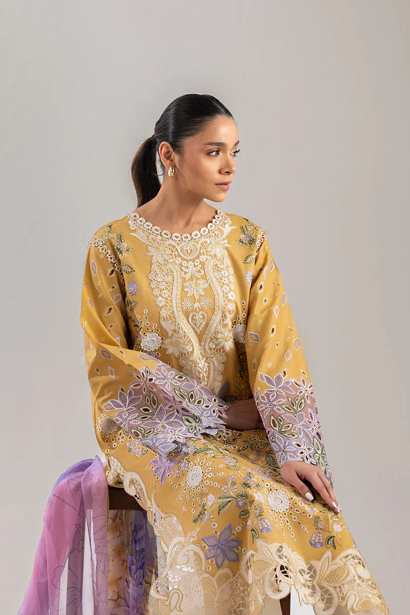 WINTER-3PC DHANAK CHIKAN EMBROIDERED SHIRT WITH COURTRAI PRINTED SHAWL & EMB TROUSER-4088