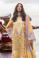WINTER-3PC DHANAK CHIKAN EMBROIDERED SHIRT WITH COURTRAI PRINTED SHAWL & EMB TROUSER-4088