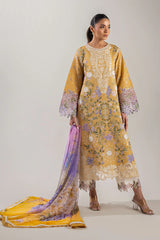 WINTER-3PC DHANAK CHIKAN EMBROIDERED SHIRT WITH COURTRAI PRINTED SHAWL & EMB TROUSER-4088
