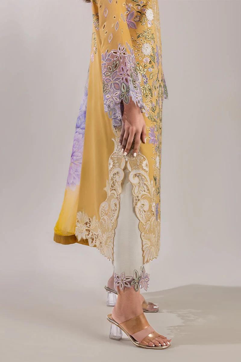 WINTER-3PC DHANAK CHIKAN EMBROIDERED SHIRT WITH COURTRAI PRINTED SHAWL & EMB TROUSER-4088