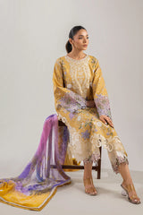 WINTER-3PC DHANAK CHIKAN EMBROIDERED SHIRT WITH COURTRAI PRINTED SHAWL & EMB TROUSER-4088