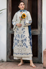 WINTER-3PC DHANAK LASERWORK EMBROIDERED SHIRT WITH WOOL PRINTED SHAWL AND TROUSER-5198