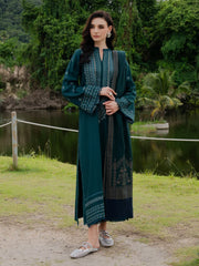 WINTER-3PC DHANAK EMBROIDERED SHIRT WITH COUTRAI PRINTED SHAWL AND TROUSER-5272