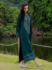 WINTER-3PC DHANAK EMBROIDERED SHIRT WITH COUTRAI PRINTED SHAWL AND TROUSER-5272