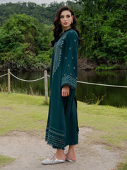 WINTER-3PC DHANAK EMBROIDERED SHIRT WITH COUTRAI PRINTED SHAWL AND TROUSER-5272