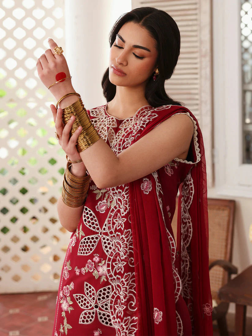 SUMMER-3PC LAWN EMBROIDERED SHIRT WITH MONARK EMBROIDERED DUAPATTA AND TROUSER-3717